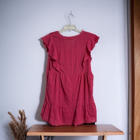 Sonoma XL Embroidered Tiered Flounce Dress Magenta Boho Flutter Sleeve Lined - Picture 2 of 4